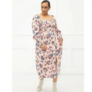 Eloquii Floral Midi Dress Smocked Bodice Soze 26/28